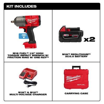 M18 FUEL ONE-KEY 18-Volt Lithium-Ion Brushless Cordless 1/2 in. Impact Wrench w/ Friction Ring Kit w/(2) 5.0Ah Batteries