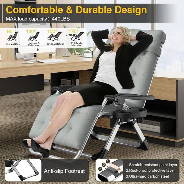 SEEUTEK Oversized 29 in. Metal Zero Gravity Chair Lounge Chair