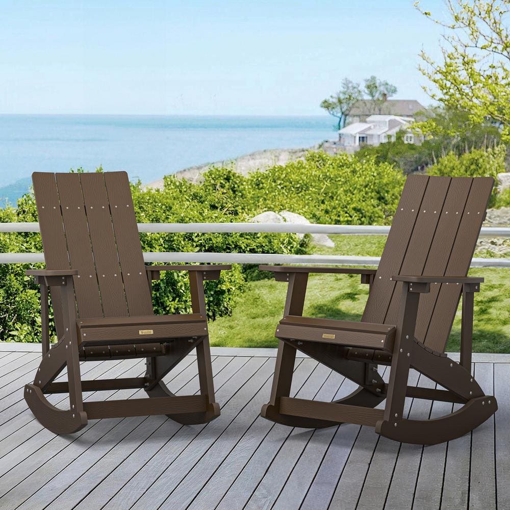 Doda Dark Brown Plastic Adirondack Rocking Chair Porch Rockers, Outdoor Rocking Chair (Set of 2) price history on PriceWatchPro