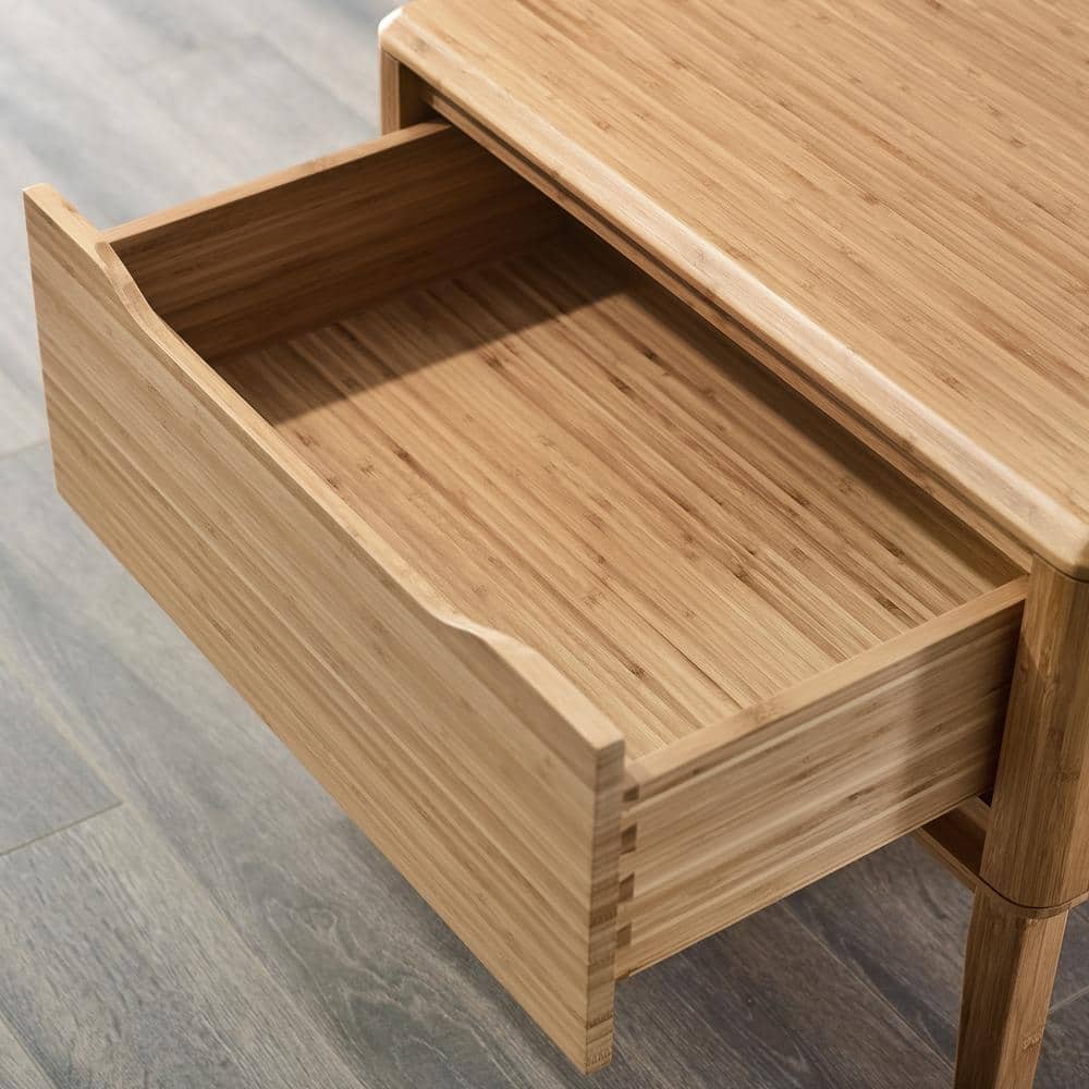 Eco-Friendly Caramelized Bamboo Nightstand with 1 Drawer