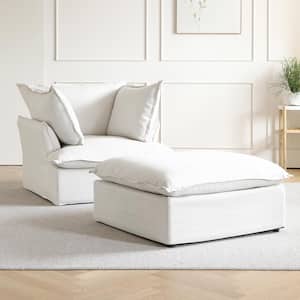 Modern Linen Chair with Ottoman and Pillow in White