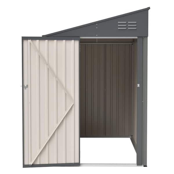 Thanaddo 4 ft. W x 7 ft. D Outdoor Olive Gray Metal Storage Lean