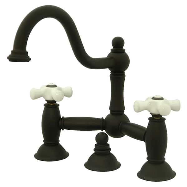 Kingston Brass Restoration Bridge 8-in. Widespread 2-Handle Bathroom Faucet in Oil Rubbed Bronze