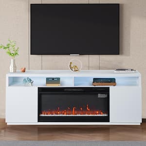 68 in. Freestanding Fireplace TV Stand for TVs Up to 75 in. with 36 in. Electric Fireplace Insert in White