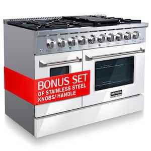 Professional Series 48 in. 6.7 cu. ft. 8-Burners Freestanding Double Oven Gas Range with Griddle in Lustrous White