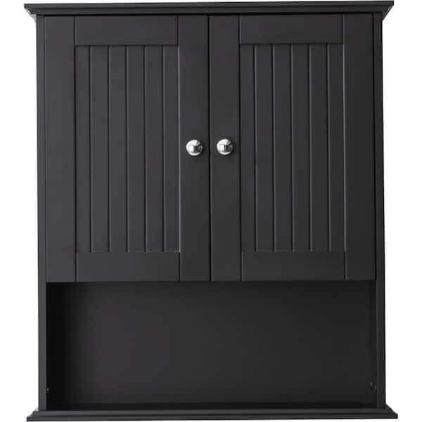 26 in. W x 7.9 in. D x 29.5 in. H Bathroom Storage Wall Cabinet in Black