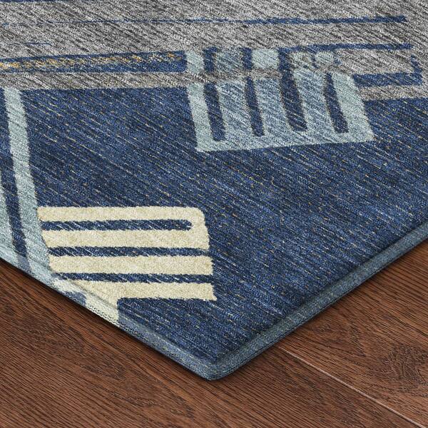Mayfield Premium Machine Washable Abstract AMF2452 Navy 5 ft. x 7 ft. 6 in. Area Rug