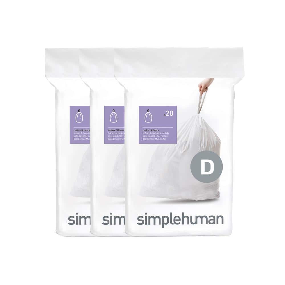 Code D *CLEAR* 20 Ct SIMPLEHUMAN Custom Fit Trash Bags Can Liners Refill Sz  Pack