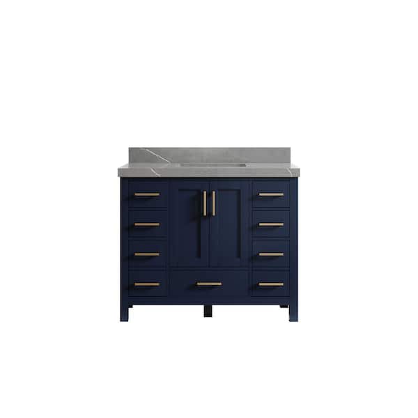 Willow Collections Malibu 42 in. W x 22 in. D x 36 in. H Bath Vanity in Navy Blue with 2 in. Piatra Quartz Top