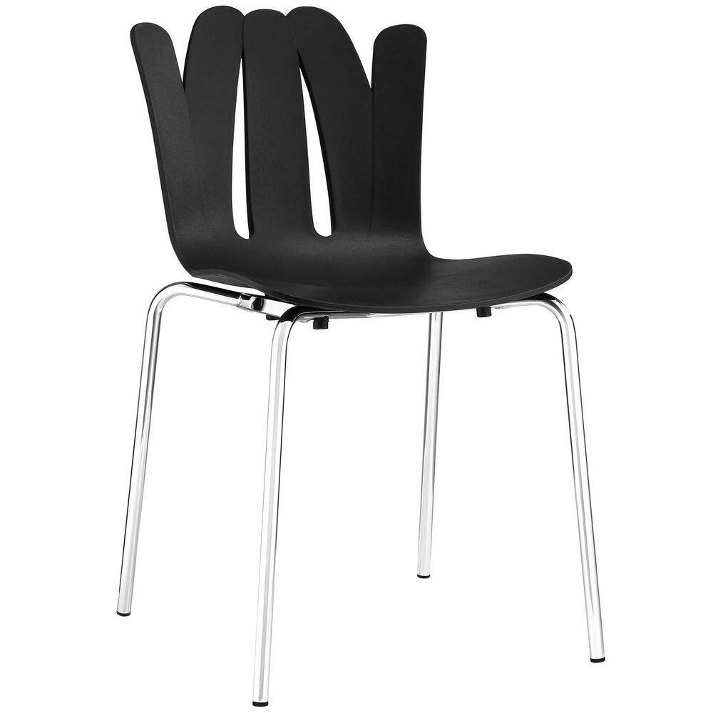 Flare Modern Molded Plastic Dining Side Chair in Black with Chrome Metal Legs