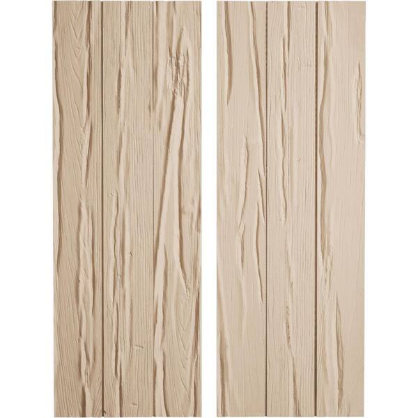 Ekena Millwork 16.5 in. x 80 in. Timberthane Polyurethane 3-Board Joined Board-n-Batten Riverwood Faux Wood Shutters, No Batten Pair