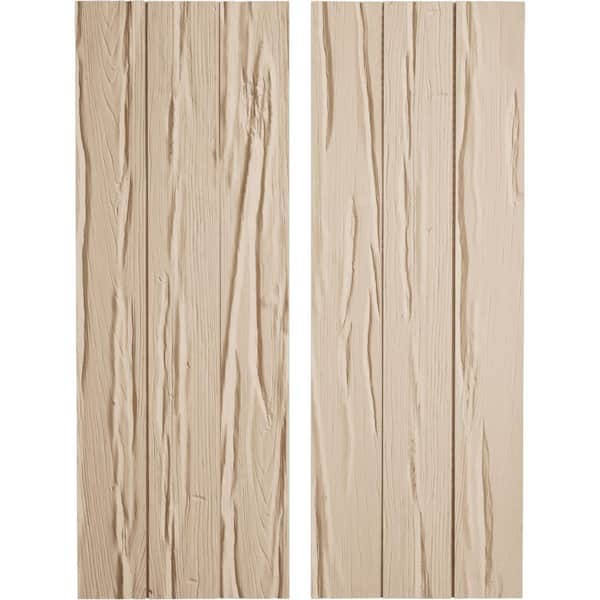 Ekena Millwork 16.5 in. x 86 in. Timberthane Polyurethane 3-Board Joined Board-n-Batten Riverwood Faux Wood Shutters, No Batten Pair