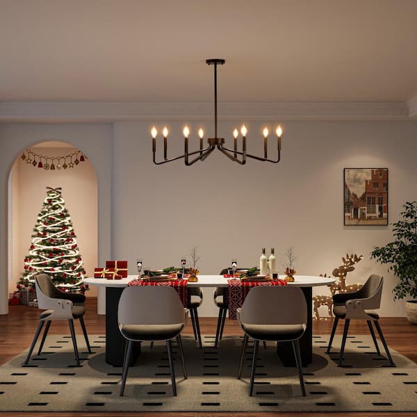 Modern 8-Light Black Candlestick Chandelier Transitional Elegant Pendant Light Fixture for Kitchen Island, Ding Room