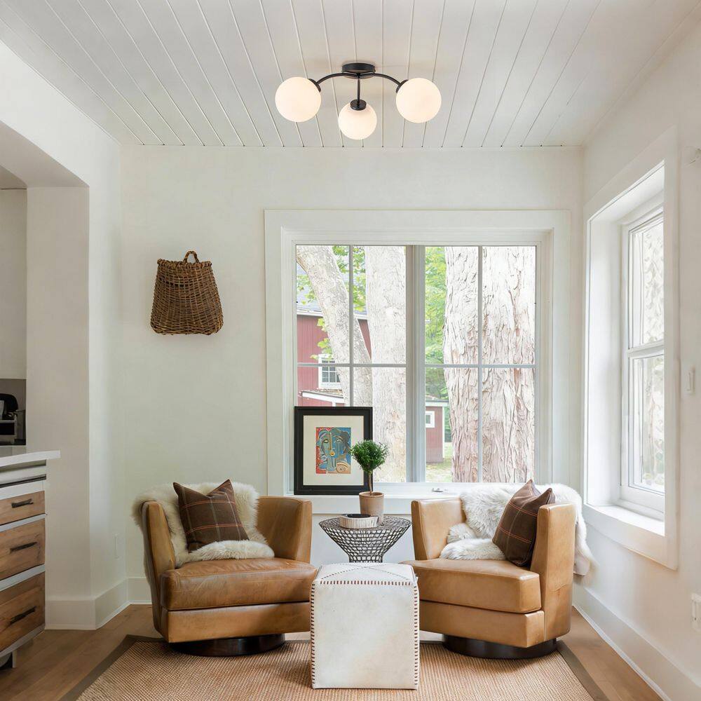 24.21 in. 3-Light Black Sputnik Semi-Flush Mount Ceiling Light with Globe Glass Shades price history on PriceWatchPro