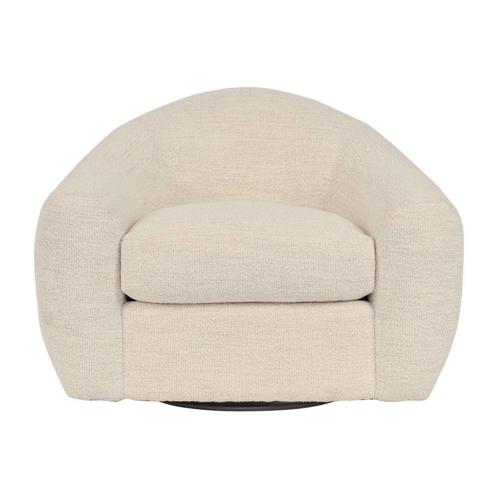Pearl White Swivel Barrel Accent Chair with Wood Base