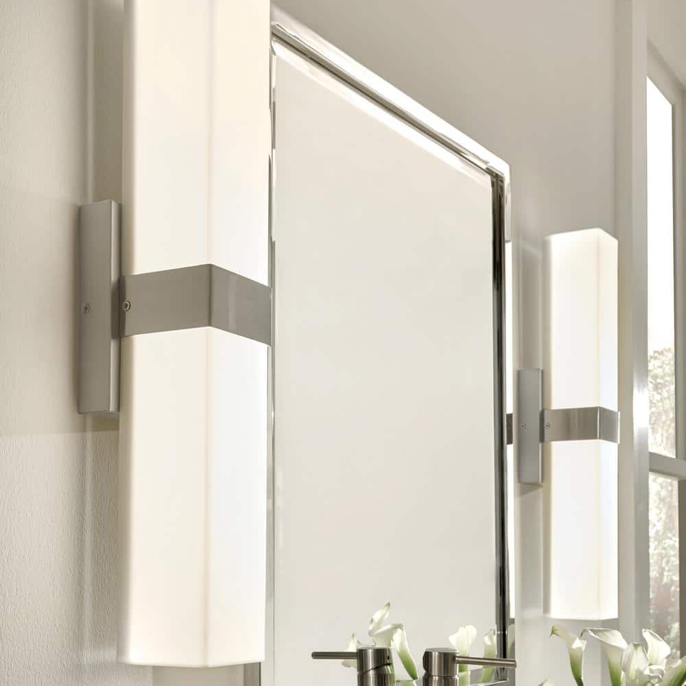 Sleek Brushed Nickel LED Vanity Light with Dimmable White Acrylic Shade