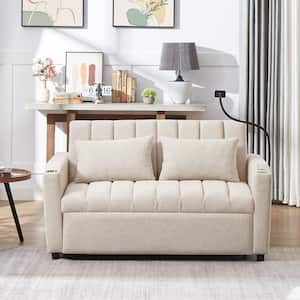 55.9 in. Beige Polyester 2-Seater Twin Size Convertible Sofa Bed