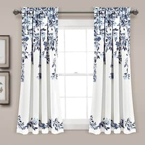 Tanisha 52 in. W x 45 in. L Light Filtering Window Curtain Panels in Navy/White 2 Set