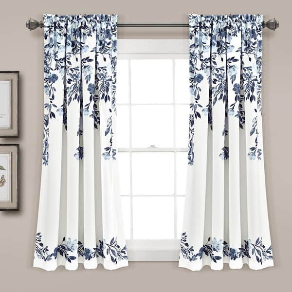 HOMEBOUTIQUE Tanisha 52 in. W x 45 in. L Light Filtering Window Curtain Panels in Navy/White 2 Set