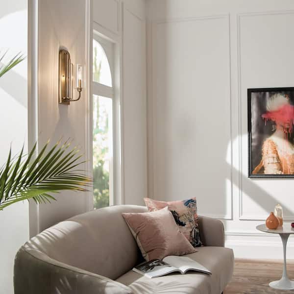 Kimrose 1-Light Brushed Natural Brass Hallway Indoor Wall Sconce Light with Clear Fluted Glass