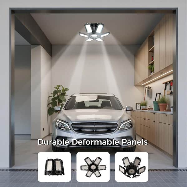 5-Leaf Adjustable LED Garage Light, E26 Base, 51W (Replaces 180W), 6500K Daylight, 5673LM, Black ABS+PC