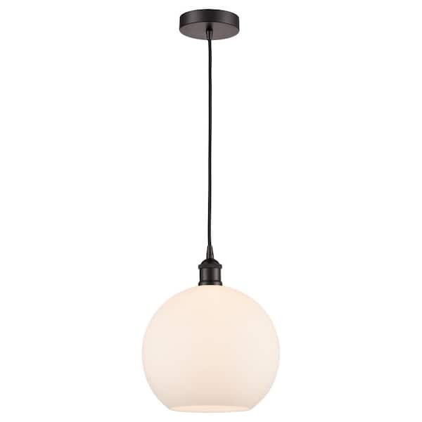 Athens 60-Watt 1-Light Oil Rubbed Bronze Standard Mini Pendant Light with Painted Glass Shade, No Bulbs Included