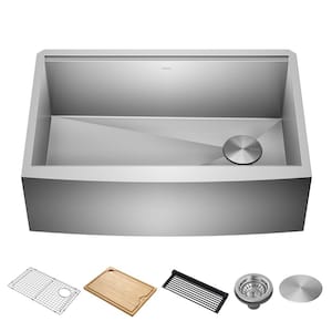 Kore 16-Gauge Stainless Steel 30 in. Single Bowl Farmhouse Apron Workstation Kitchen Sink with Accessories