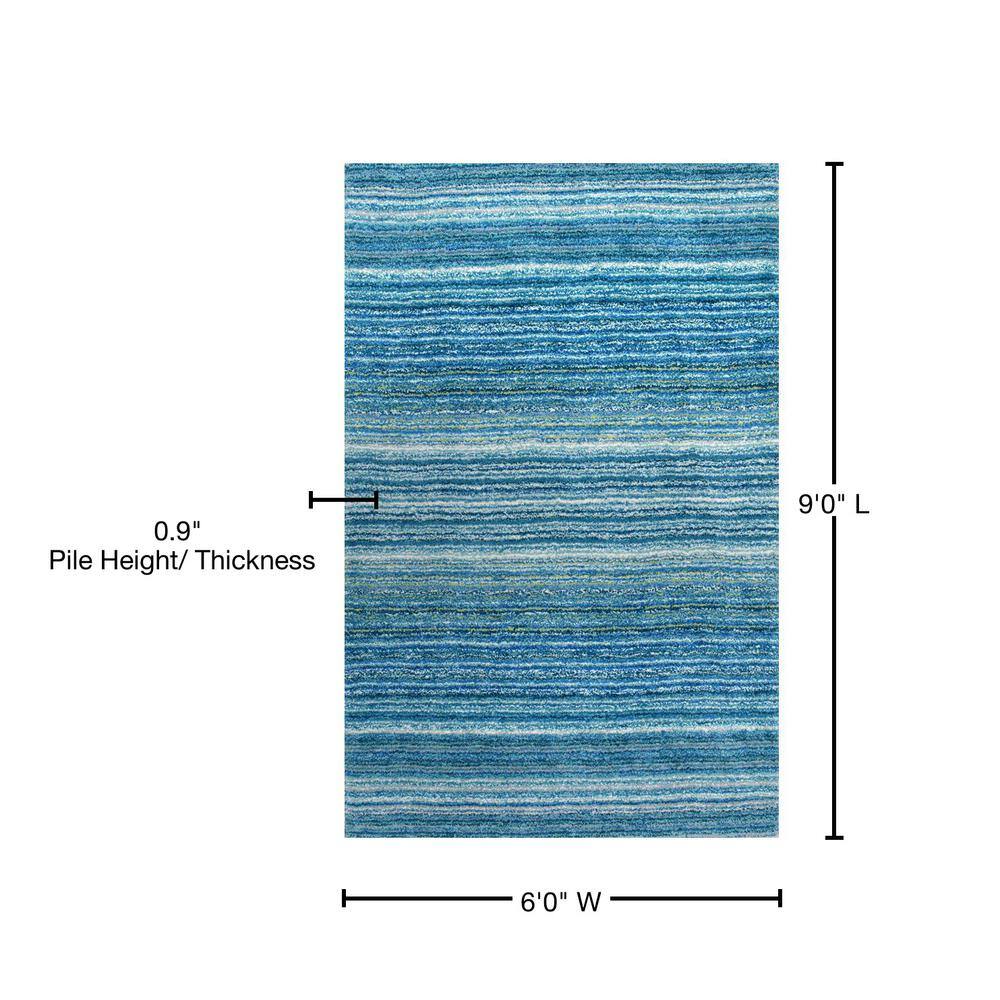 Sky Blue Tufted Stripe Shag 6' x 9' Synthetic Area Rug