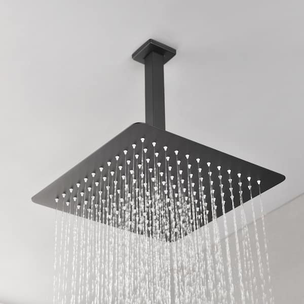 1-Spray Patterns with 2.5 GPM 12 in. Ceiling Mount Rain Fixed Shower Head in Matte Black