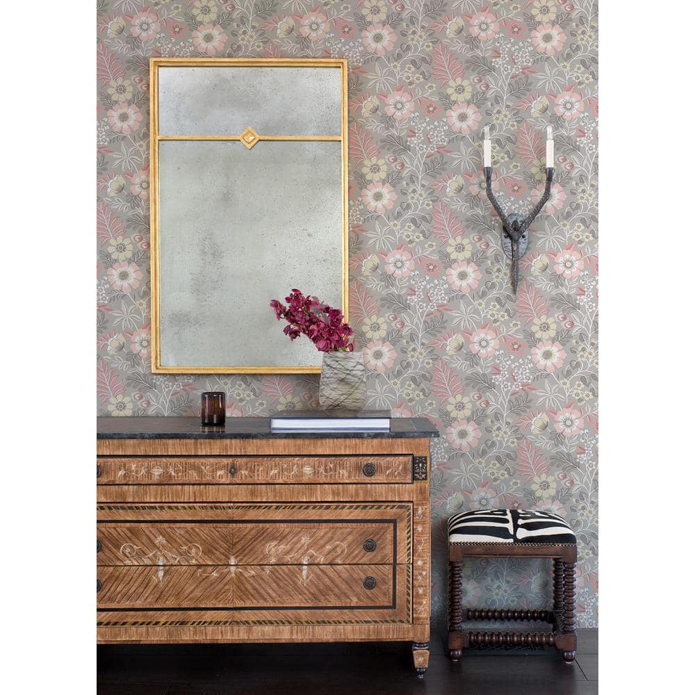 Voysey Pink and Taupe Floral Non-Woven Wallpaper