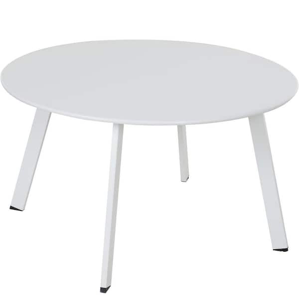 27.5 in. Round Steel Patio Coffee Table, Weather Resistant Large Outdoor Side Table, White