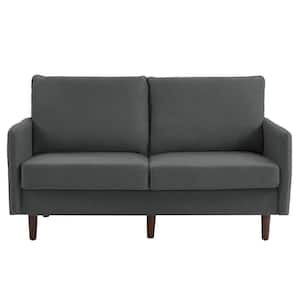 57.11 in. W Modern Straight Arm Linen Gray Upholstered 2-Seater Loveseat Sofa With Wood Leg
