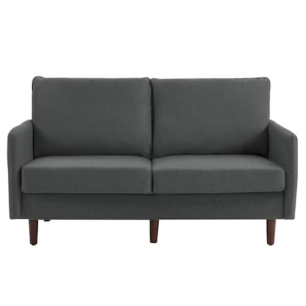 Uixe 57.11 in. W Modern Straight Arm Linen Gray Upholstered 2-Seater Loveseat Sofa with Wood Leg