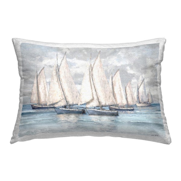 Nautical Sailboat Fleet Outdoor Printed Throw Pillow by Amber Sterling