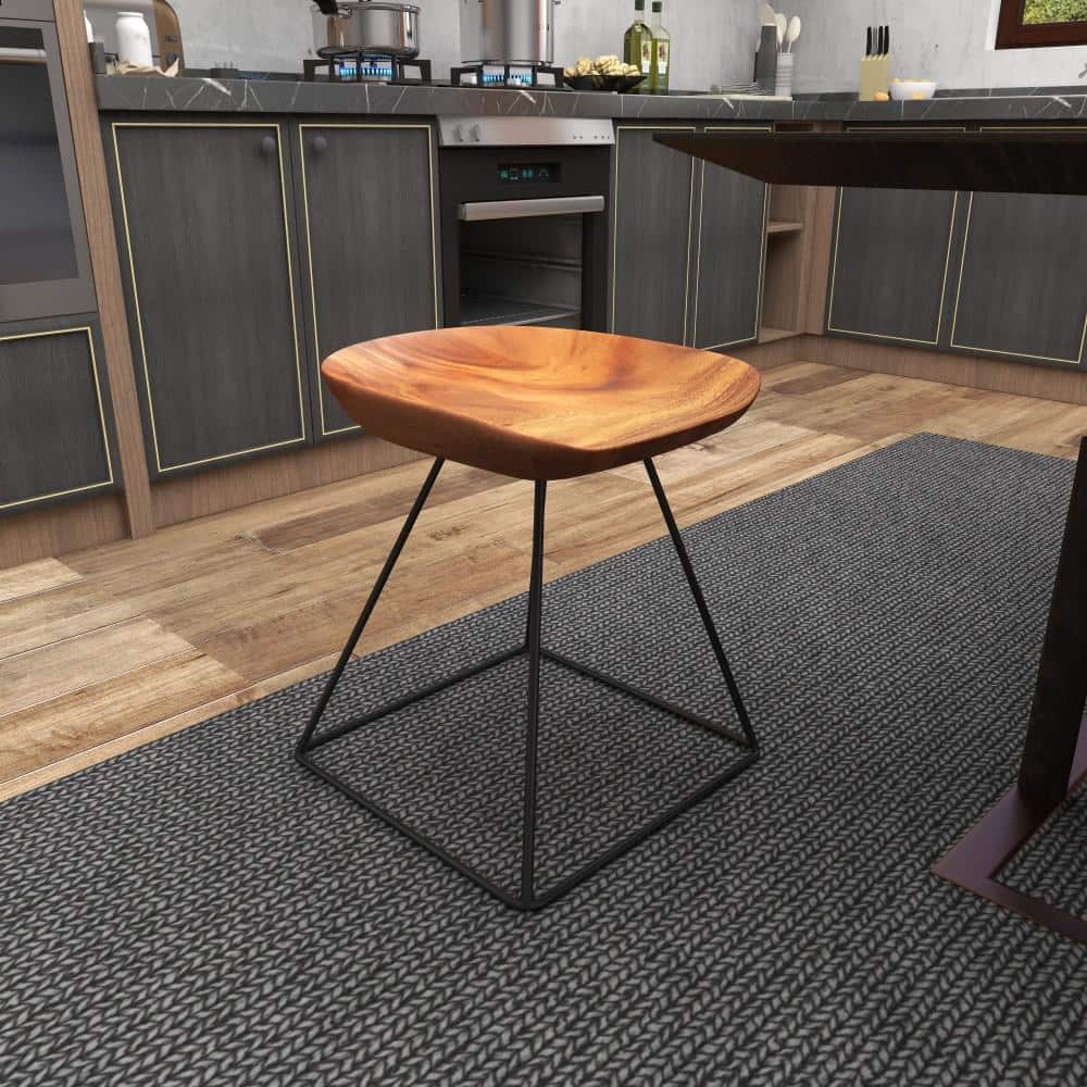 Rustic Brown Metal and Wood Backless Stool, 18"