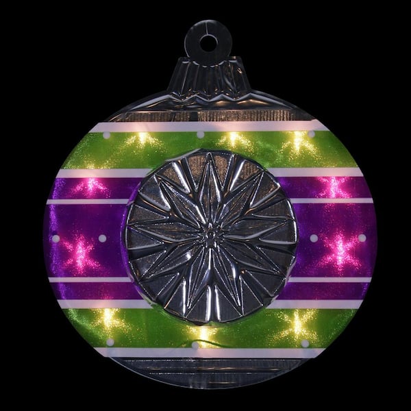 IMPACT 15.5 in. Lighted Shimmering Purple Green White and Silver Ornament Christmas Window Silhouette Decoration
