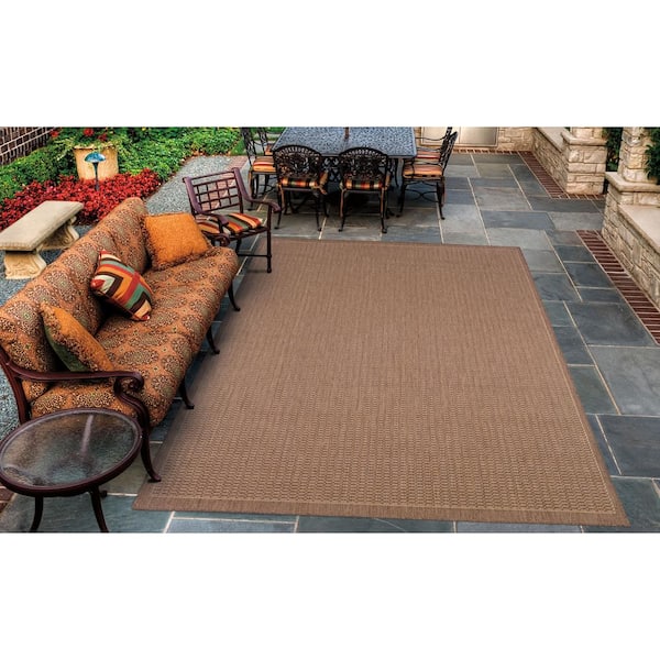 Recife Saddle Stitch Cocoa-Natural 8 ft. x 8 ft. Round Indoor/Outdoor Area Rug