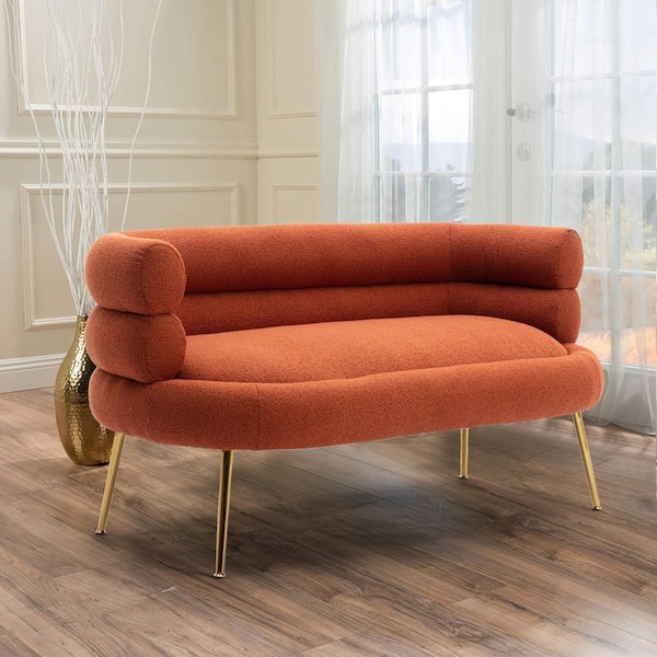 Canddidliike Mid Century Sofa Couches for Living Room, Upholstered Loveseat  with 2 Pillows Soft Fabric Upholstery, Orange 