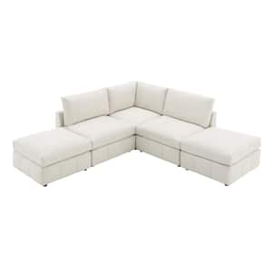 93 in. Modern L-Shaped Polyester Sectional Sofa in. Beige with Convertible Ottomans