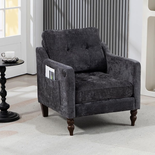 Norma 31.5 in. Dark Grey Rectangle Polyester Upholstered Accent Armchair with USB Charging Port