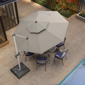 11 ft. Sunbrella Aluminum Octagon 360° Rotation Silvery Cantilever Outdoor Patio Umbrella With Base, Gray