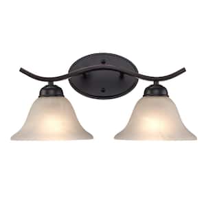 Hollyslope 17 in. 2-Light Oil Rubbed Bronze Bathroom Vanity Light Fixture with Marbleized Glass Shades