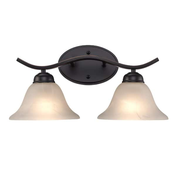 Bel Air Lighting Hollyslope 17 in. 2-Light Oil Rubbed Bronze Bathroom Vanity Light Fixture with Marbleized Glass Shades