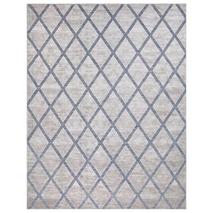 Trellis Gray  Doormat 2 ft. x 7 ft. Rectangle Braided Area Rug
