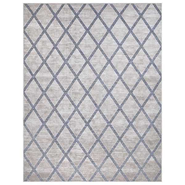 Home Decorators Collection Trellis Gray  Doormat 2 ft. x 7 ft. Rectangle Braided Area Rug