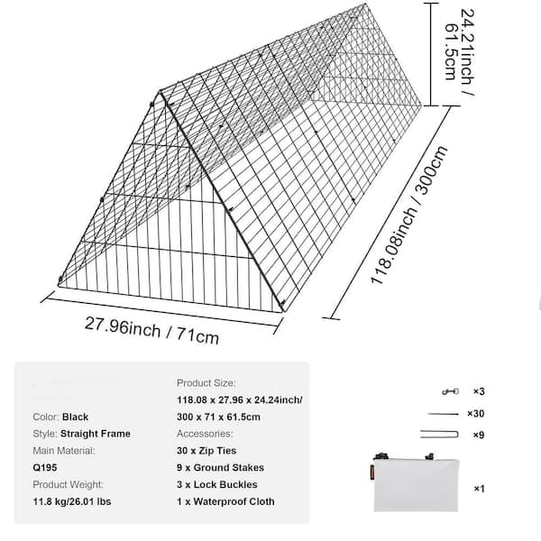ATENGNES 118.1 in. x 28 in. x 24.2 in. Outside Portable Chicken Tunnels Fence Kit Suitable for Chickens, Ducks, Rabbits