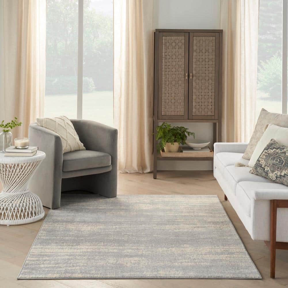 Modern Abstract Grey/Beige Synthetic 5' x 7' Easy-Care Outdoor Rug