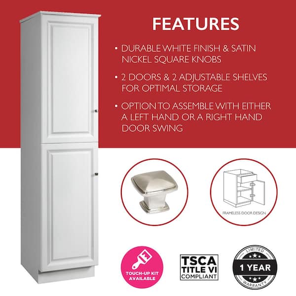 Design House Wyndham 18 In. W x 21 In. D x 84 In. H 2-Door Bathroom Linen Tower Cabinet with Hardware, White