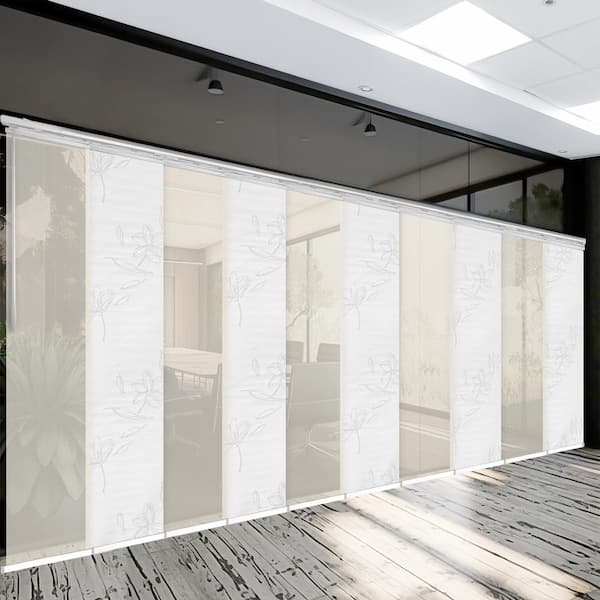 EMOH Sheer Variegate 120 in.-218 in. W x 94 in. L Adjustable 10-Panel Satin Nickel Double Rail Panel Track, 23.5 in. Slates