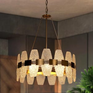 Transitional Plated Gold Kitchen Island Chandelier, 4-Light Glam Dining Room Ceiling Light Fixture with Ice Glass Pieces